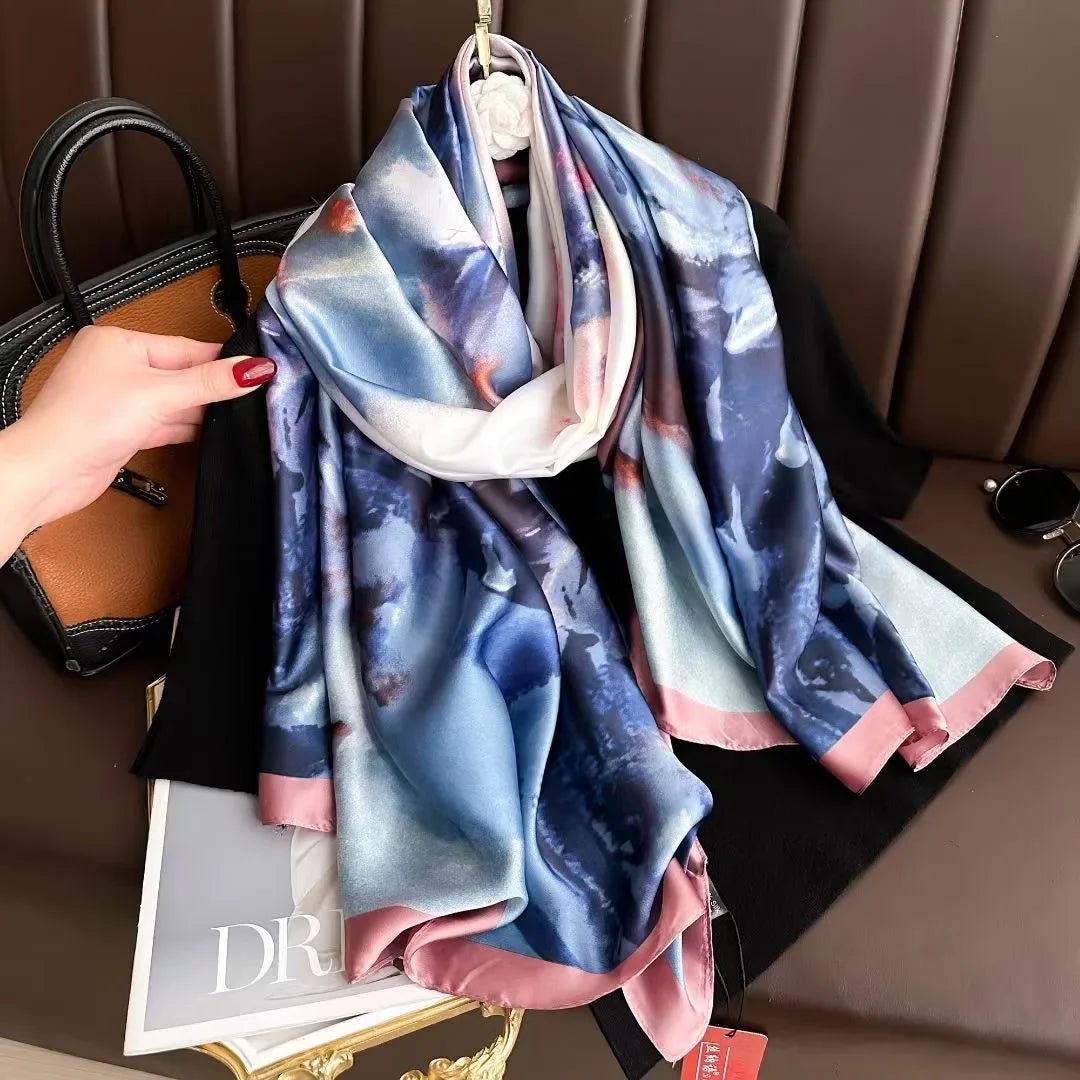 180*90cm Luxury Brand Spring Summer Autumn Women Clothing New Fashion Color matching printed silk scarf lady popular turba