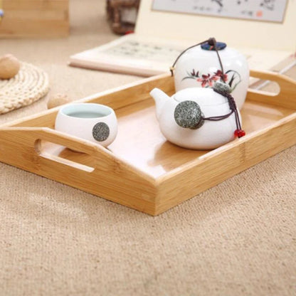 Bamboo Wooden Tea Tray Rectangular Solid Wood Serving Tray Kung Fu Tea Cup Tray With Handle Wooden Dinner Bread Fruit Food Plate