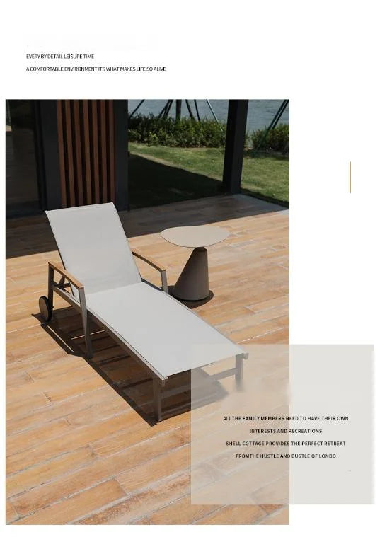 Outdoor Poolside Sun Lounger Set With Adjustable Reclining Comfortable And Durable Chaise Lounge With Armrests And Side Table