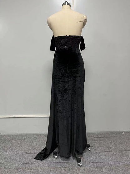 Black Lace Off the Shoulder Mermaid Gown