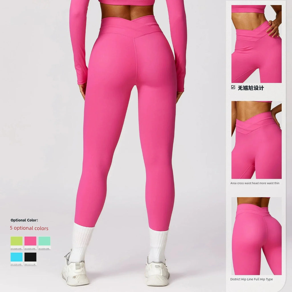 2024 Fashion Quick-Dry Hip Raise Skinny Yoga Pants Cross High Waist Fitness Pants Outwear Brushed Running Exercise Pants LUXLIFE BRANDS