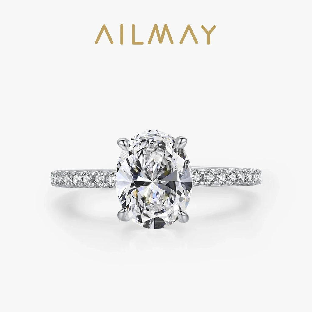 Ailmay Fashion 925 Sterling Silver Oval 5A Cubic Zirconia Finger Ring For Women Luxury Wedding Engagement Jewelry Gift