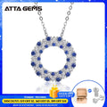 ATTAGEMS Created Blue Sapphire Solid 925 Sterling Silver Halo Pendant Necklace For Women Christmas Engagement Wedding Party Gift Luxlife Brands