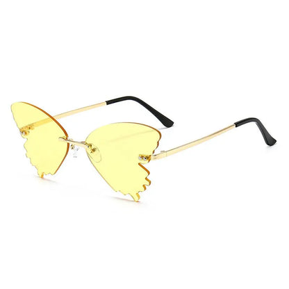 Vintage Rimless Butterfly Shape Sunglasses Streetwear Women Luxury Funny Pink Sun Glasses Shades UV400 2022 Brand Designer SG031