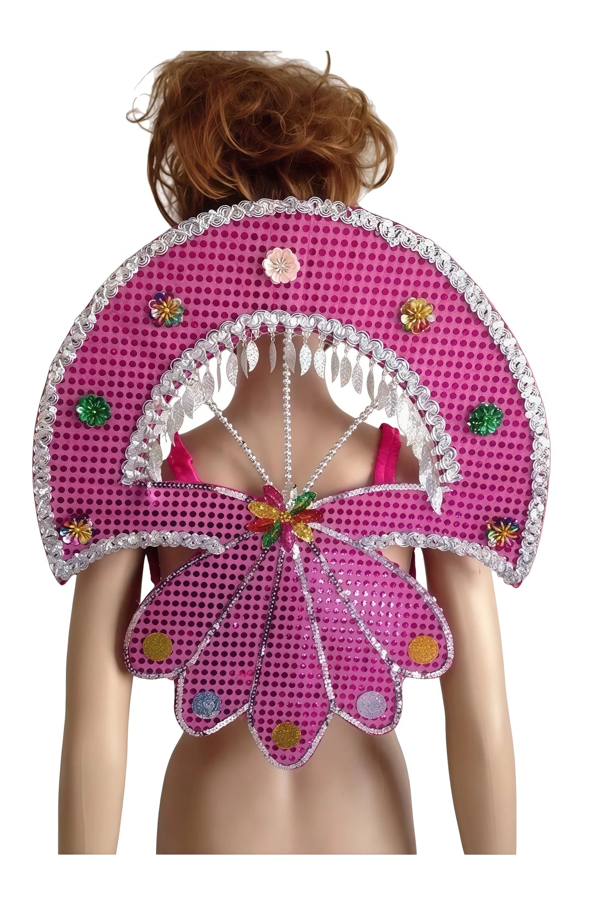 Sequined Butterfly-Style Costume Backpiece with Draped Chain