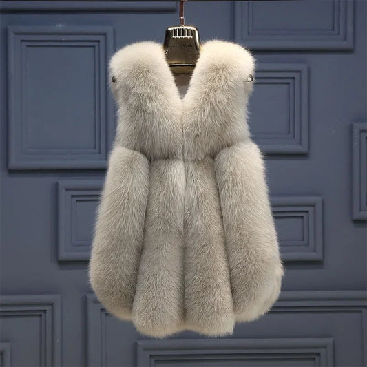 Women's Vests 2023 Winter Fox Fur Coat Oversized Sleeveless Jacket Female Warm Vest Fashion Casual Artificial Fur Vest LUXLIFE BRANDS