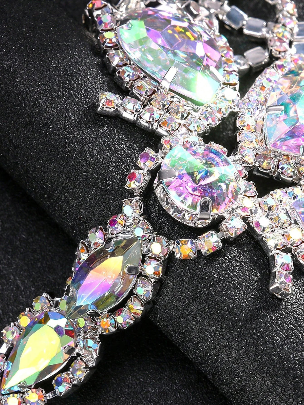 Oversized Crystal Rhinestone Hand Harness Bracelet Drag Queen Catwalk Stage Jewelry