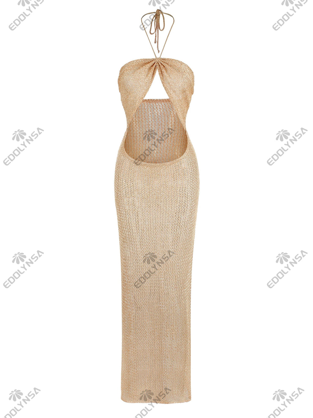 Sexy Knit Halter Neck Cut Out Beach Maxi Dress 2025 Summer Swimsuit Cover Up Women's Solid Colour Vacation Party Outfit K232 Luxlife Brands