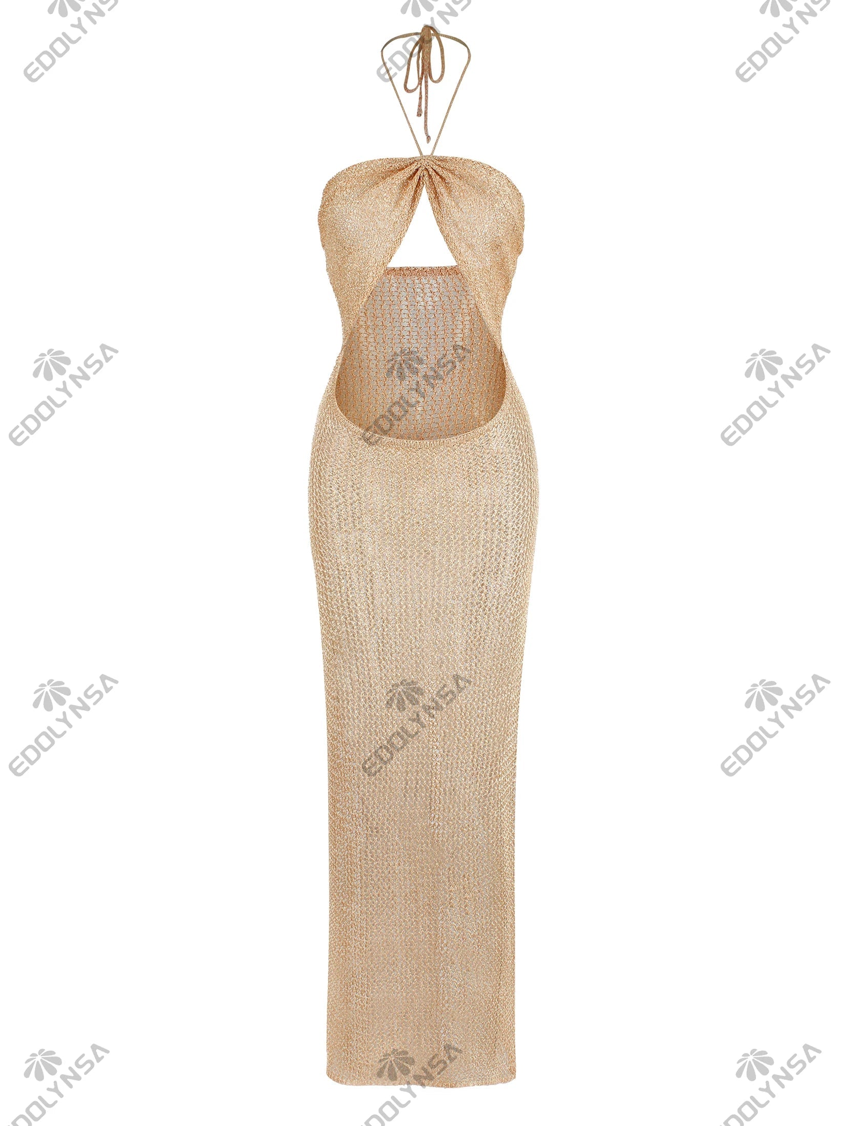 Sexy Knit Halter Neck Cut Out Beach Maxi Dress 2025 Summer Swimsuit Cover Up Women's Solid Colour Vacation Party Outfit K232 Luxlife Brands