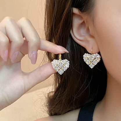 Korean New Design Fashion Jewelry 14K Gold Plated Luxury Zircon Heart Earrings Elegant Women's Party Accessories