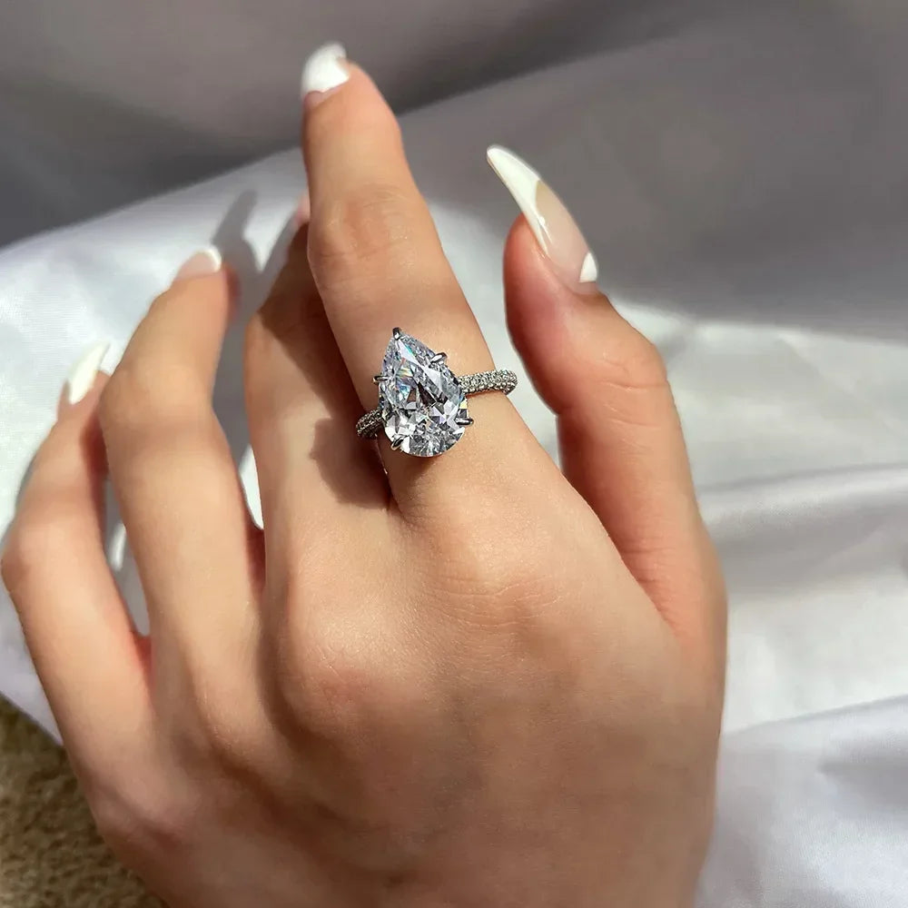 WUIHA New 925 Sterling Silver Oval Pear Cut 5CT/7CT/8CT White Sapphire Created Moissanite Diamonds Ring for Women Gift Wholesale Luxlife Brands