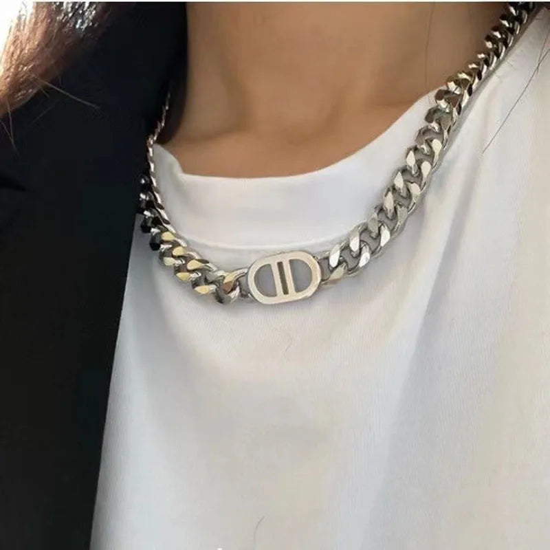Trendy Punk Golden Metal Guba Thick Chains Letter D Necklace For Women Fashion Choker Necklace 2022 Trendy New Fashion Party LUXLIFE BRANDS