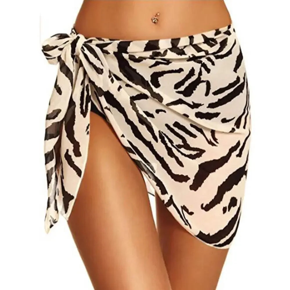 Summer Bikini Wrap Sheer Coverups Set Women Print Short Sarongs Swimsuit Beach Short Skirt Chiffon Scarf Cover Ups for Swimwear