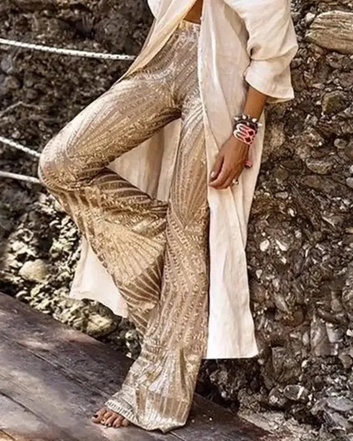 Glitter High Waist Bell Bottom Pants LUXLIFE BRANDS