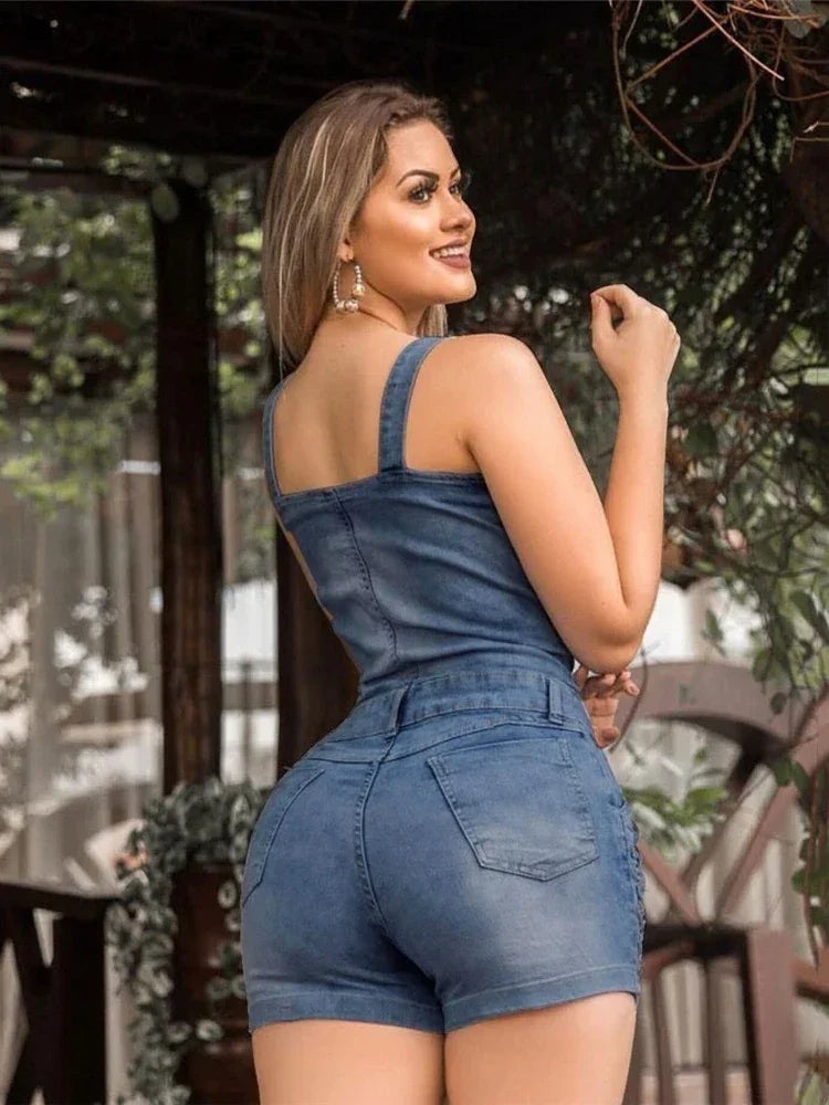 IDress Women Summer Blue Jeans Playsuit Jumpsuits for Women 2023 Combinaison Short Femme Sexy Bodycon Denim Overalls Combishort LUXLIFE BRANDS