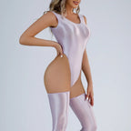 Women Sexy Oil Shiny Bodysuit Strap Solid Swimsuit High Cut Bikini Thong Leotard Thin Smooth Jumpsuit Summer Breath Nightwear Luxlife Brands