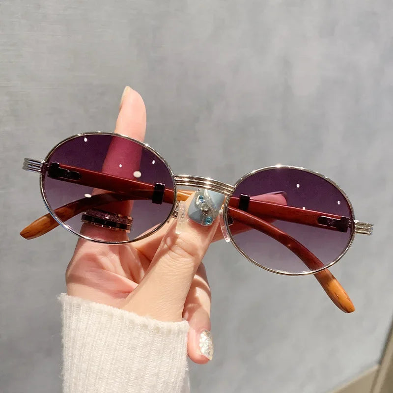 New Fashion Oval Sunglasses Men UV400 Sun Glasses Women Vintage Brand Designer Eyewear Imitation Wood Grain Sunglass Luxlife Brands