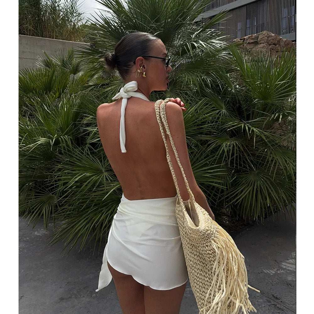 Two Pieces Micro Bikini 2025 Sexy Swimsuit Women Halter Swimwear Biquini Female Solid Bodysuit Bathing Suits Sarong Mini Skirt Luxlife Brands