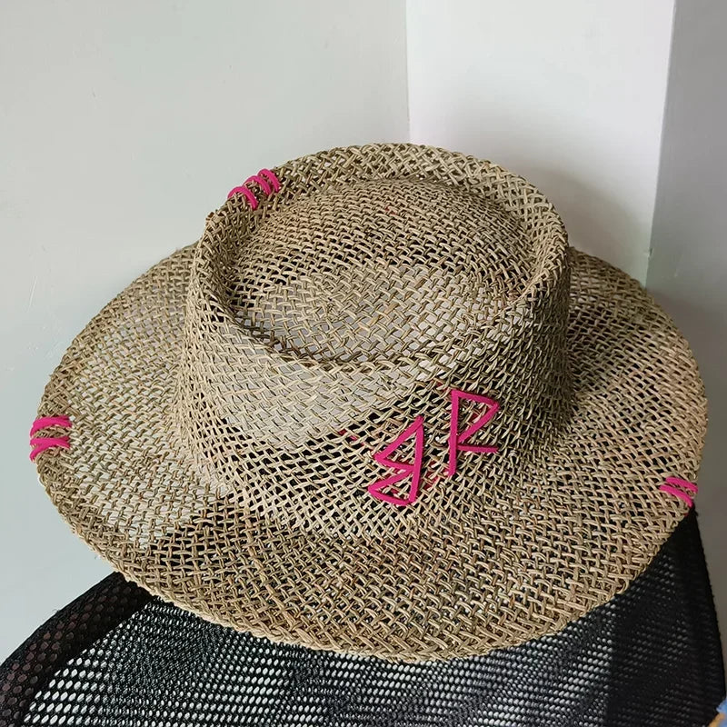 Designer French Elegant Women's Summer RB Letter Straw Hat Wide Brim Breathable Sun Protect Fashionable Beach Vacation Sun Hat Luxlife Brands