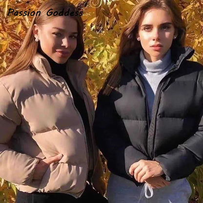 Fashion Women Bubble Coats Down Parka Puffer Cropped Jackets Coat Warm Outcoat Zipper Stand Collar Oversized Jacket Parkas Mujer