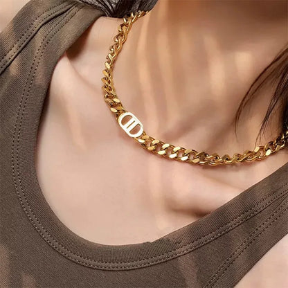 Trendy Punk Golden Metal Guba Thick Chains Letter D Necklace For Women Fashion Choker Necklace 2022 Trendy New Fashion Party LUXLIFE BRANDS
