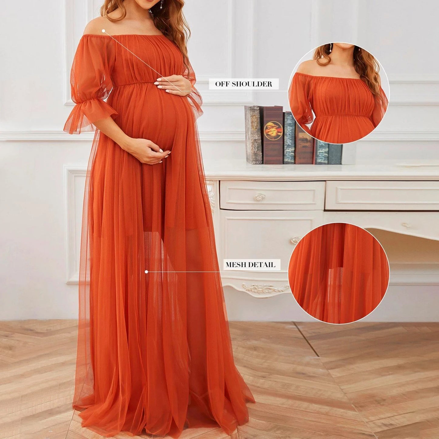 Maternity Tulle Chiffon Long Dress