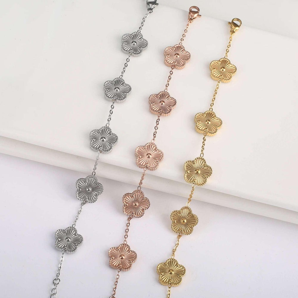Hot Sale Stainless Steel Laser Five Leaf Flower Petal Adjustable Clover Bracelet Classic for Woman Girl Brand Jewelry Party Gift