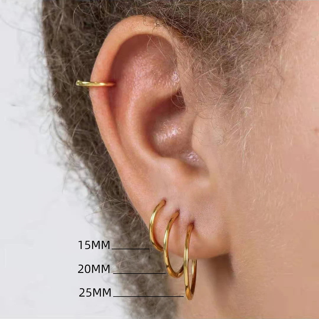 Gold Color Stainless Steel Hoop Earrings for Women Small Simple Round Circle Huggies Ear Rings Steampunk Accessories LUXLIFE BRANDS