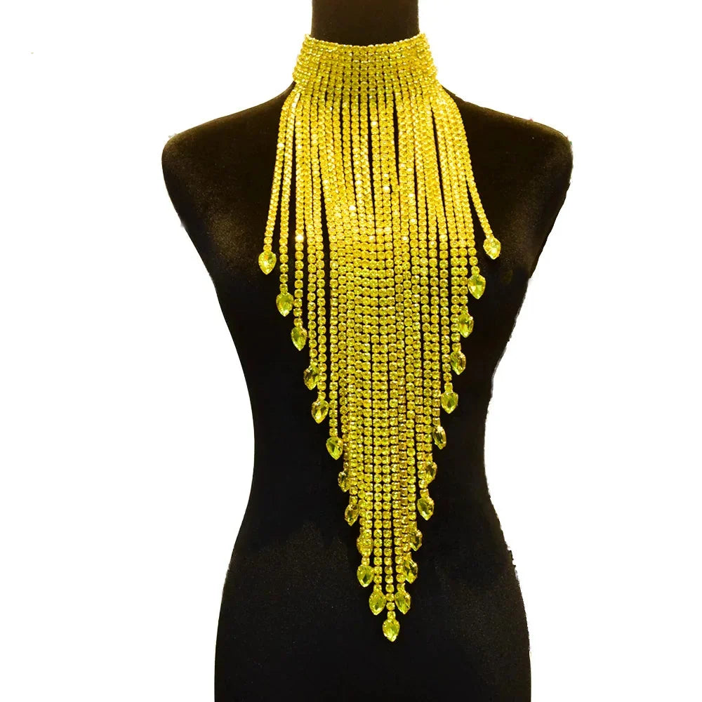 Long Tassel Rhinestone Chain Necklace
