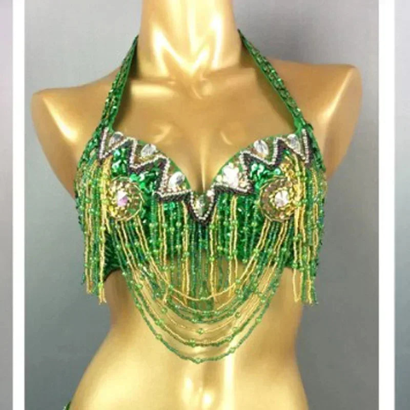The Stardust Prism Sirena – Deluxe Beaded & Sequined Belly Dance Bra Top
