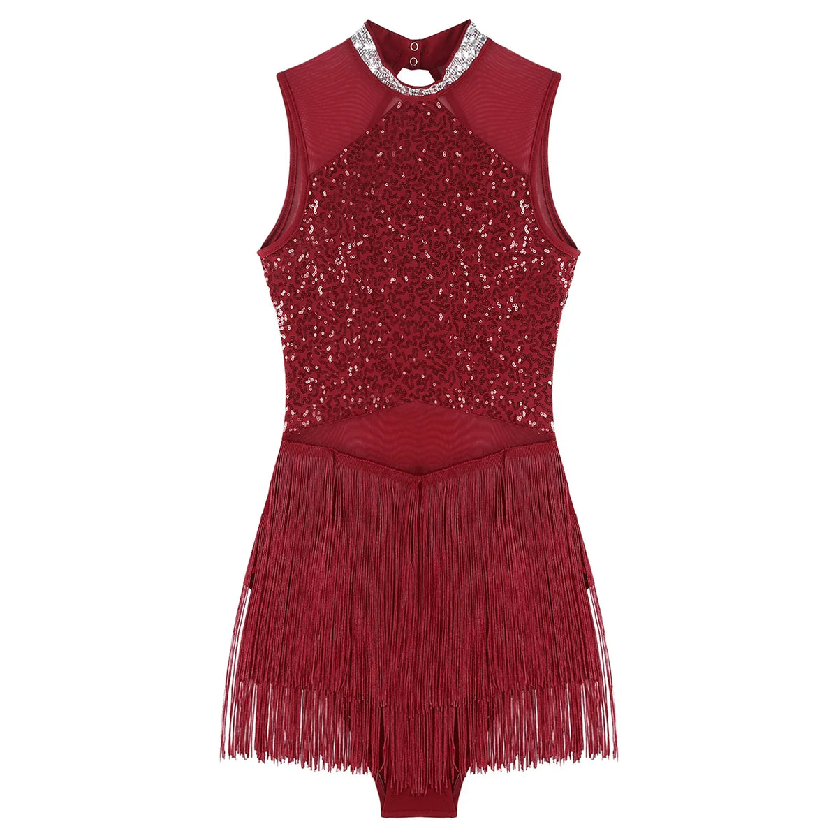 Sparkly Sequin & Fringe Dance Dress with Gloves Latin Stage Performance Costume