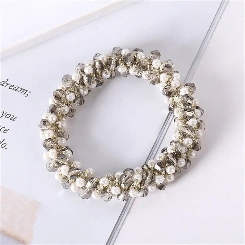 1pc Women Crystal Pearls Hair Rope Handmade Elastic Beaded Ponytail Holders Hair Ties For Women And Girls Hair Accessories