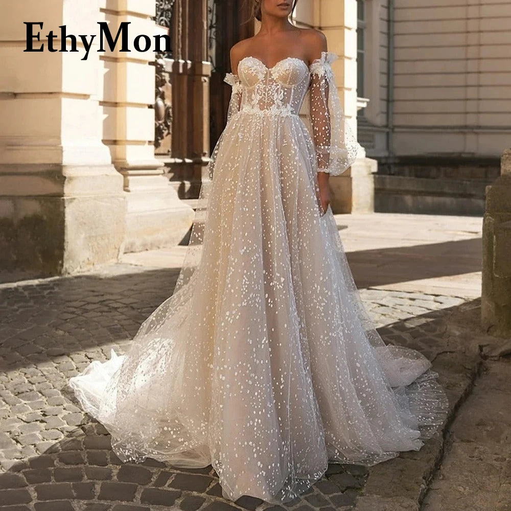 Ethymon Modern Sweetheart Wedding Gown For Bride Off the Shoulder Trumpet Lace Appliques Backless Robe De Mariée Customised Luxlife Brands