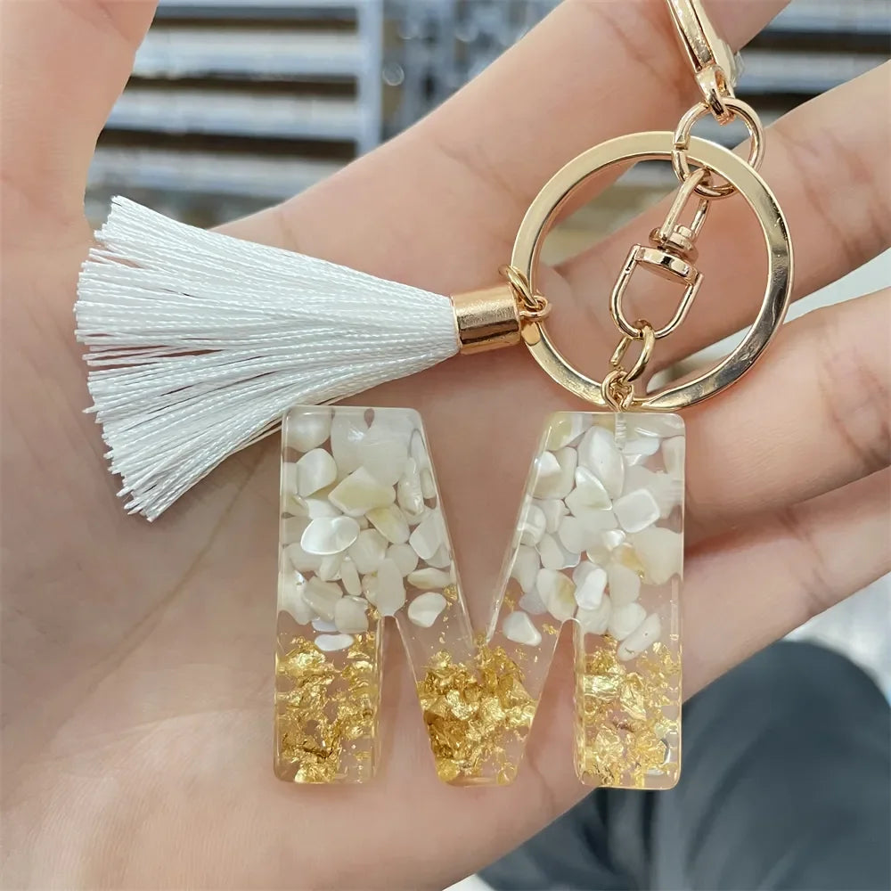 Fashion Bling A to Z Letter Keychain With White Tassel 26 Initial Keychain Car Key Holder Handbag Accessories LUXLIFE BRANDS