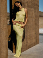 Women Sexy Knit See-through Shiny Top Half Long Skirt Set 2025 Summer Beachwear Swimsuit Cover Up 2 Piece Party Club Outfit K68 Luxlife Brands