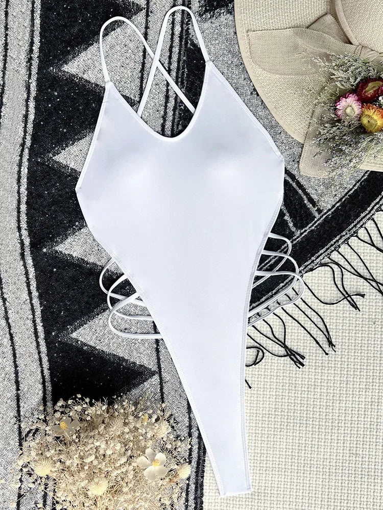 Sexy Criss Cross Backless Female Swimwear One Piece Swimsuit Women Extreme String Thong Monokini High Cut Bathing Suit Swim Lady