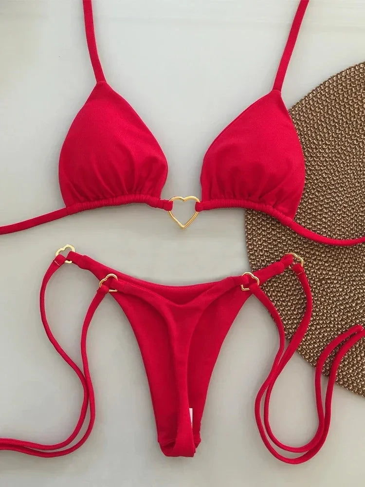 New Solid Color White Bikini Women suit Low Waist Lace-up Fashionable Swimsuit Two-piece Set Luxlife Brands