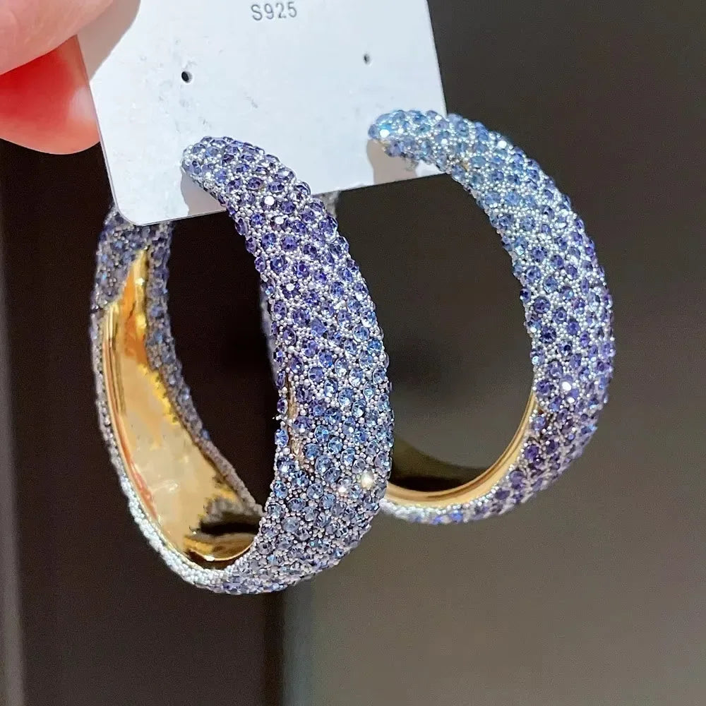 Exaggerate Shiny Rhinestones Big Hoop Earrings Geometric Round Unique Crystal Earrings Jewelry Accessories Jewelry Gifts