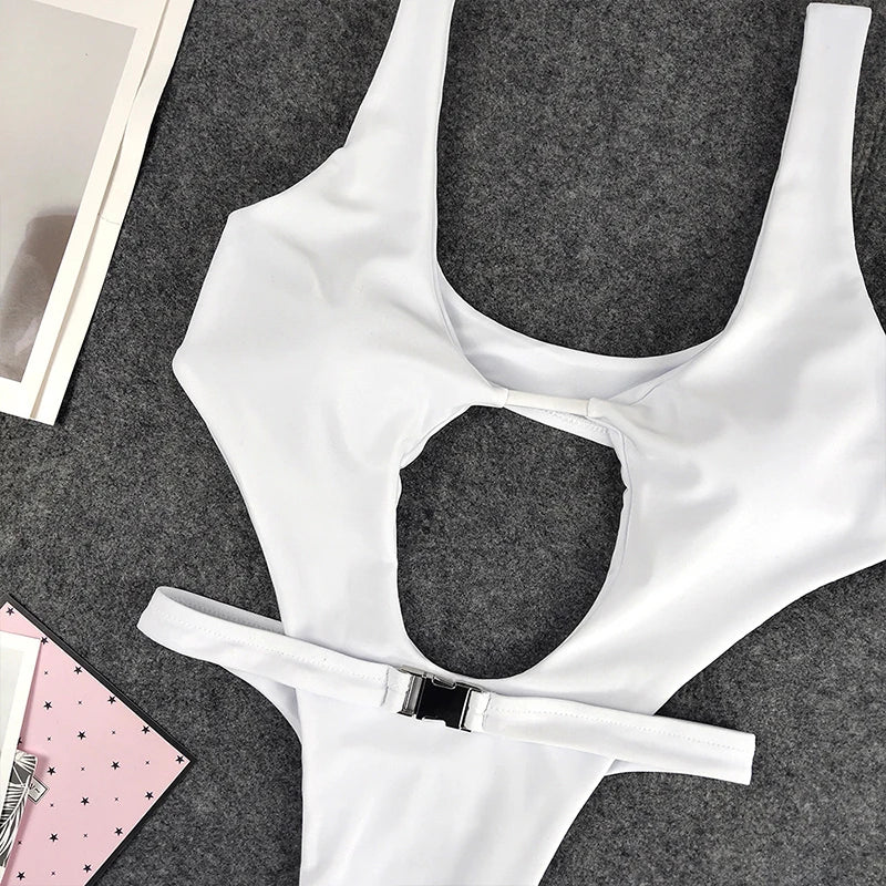 DEAT Fashion Women's New Hollow Out Lace Up One-piece Swimsuit High Elasticity Beach Vacation Style Bikini Female Trend 11A04793