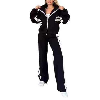 Y2K Striped Zipper Coat+sweatpants Two Piece Set Women Casual Batwing Sleeve Sports Jacket Outfits Autumn Winter Sweatshirt Suit