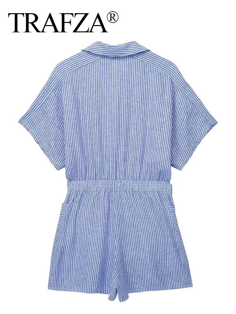 Classic Blue Striped Summer Jumpsuit LUXLIFE BRANDS