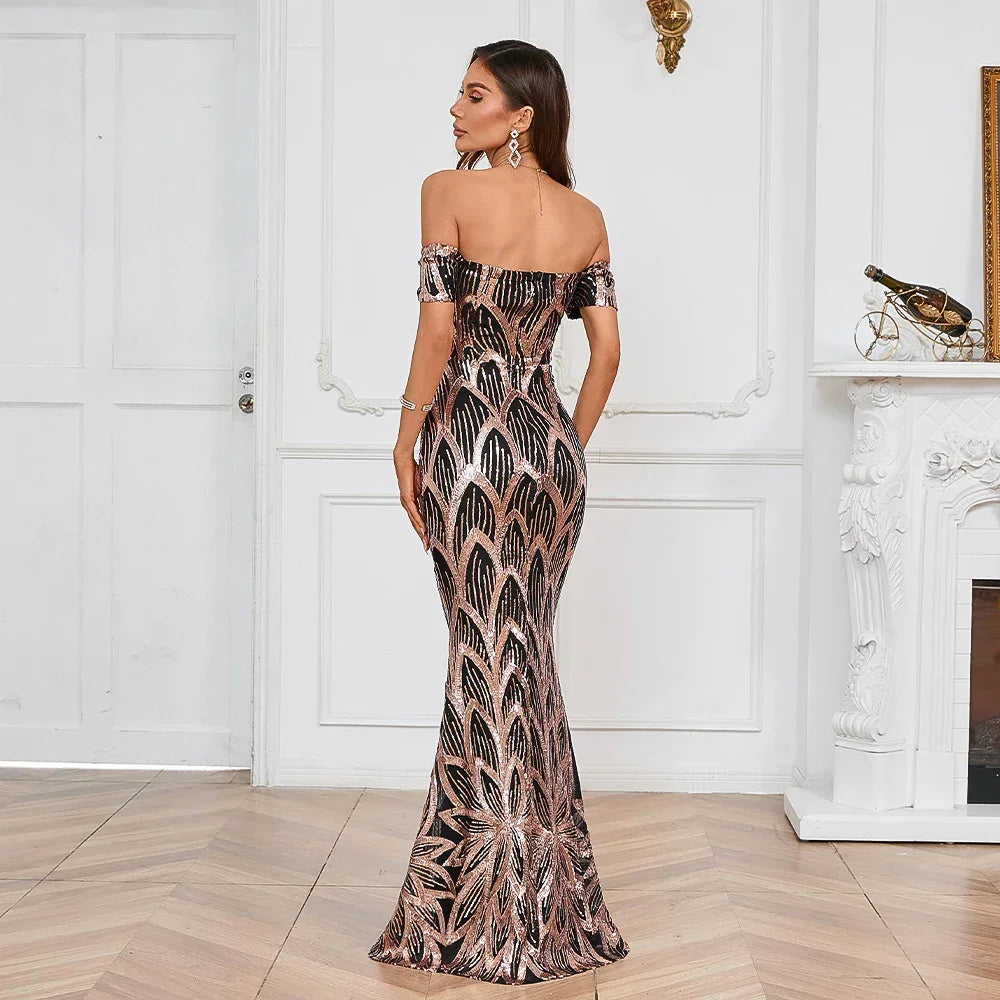 YIDINGZS Women Strapless Sequin Party Maxi Dress Elegant Long Evening Dress LUXLIFE BRANDS