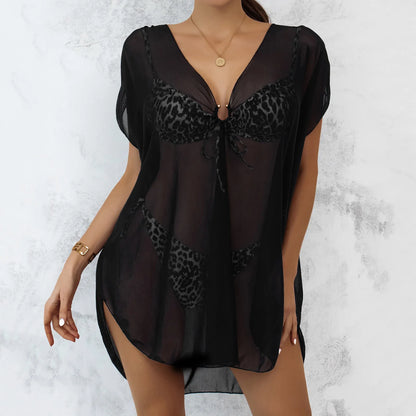 Sheer Black Tunic Beach Cover Up LUXLIFE BRANDS