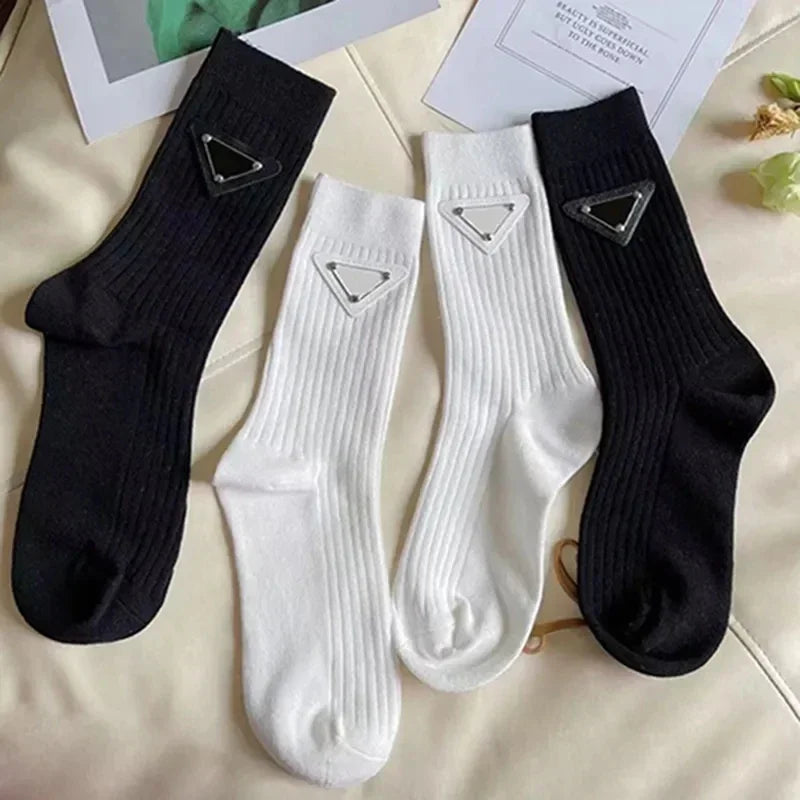 Iron Triangle Label Socks P Brand Designer Sock Europe Letter Luxury Socks Cotton Sexy Warm Personality Fashion Black White LUXLIFE BRANDS
