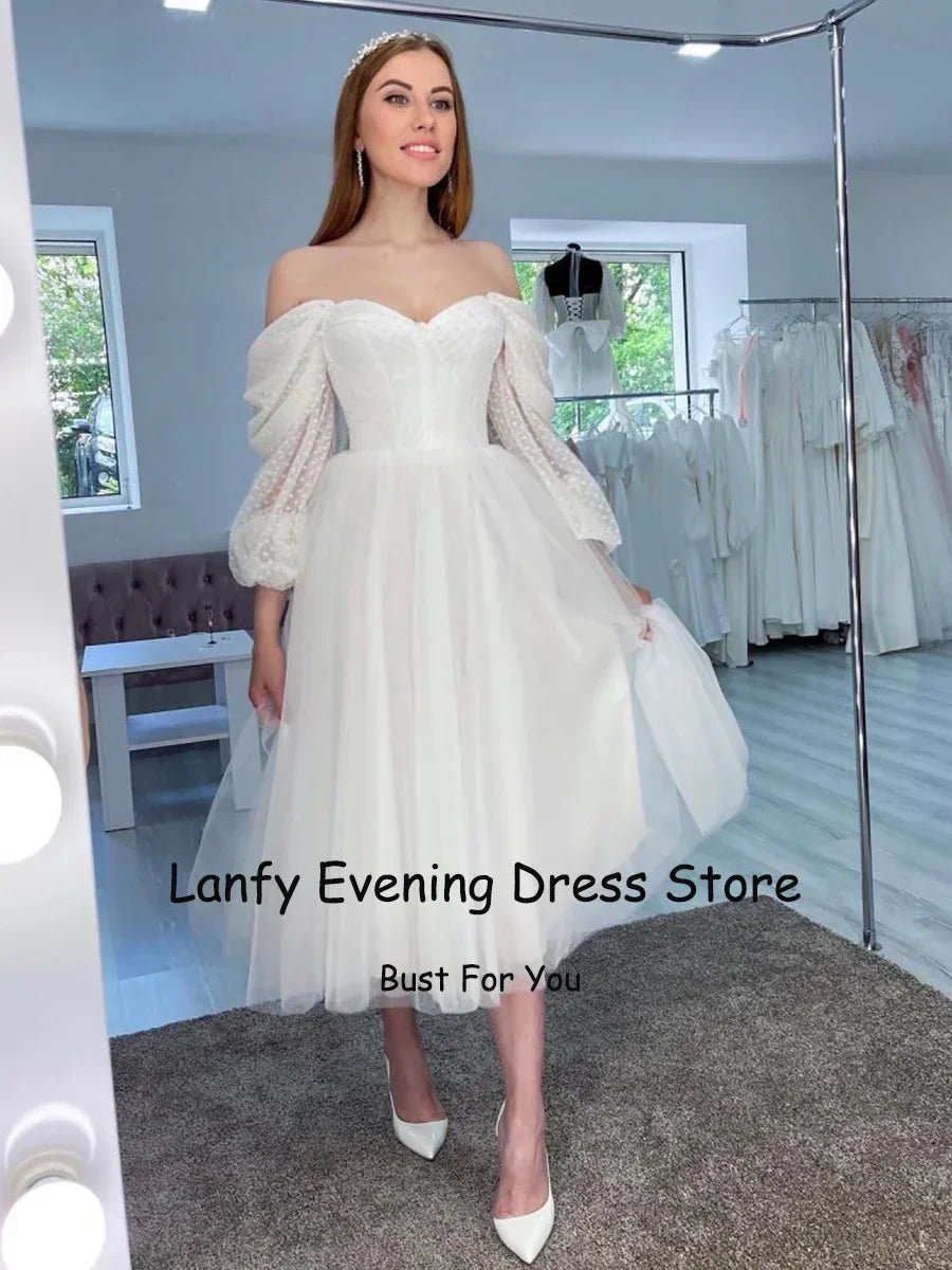 Tulle Little White Wedding Dresses 2023 Sweetheart A-line Short Bride Gowns Tulle Mid Civil Wedding Dress Engagement Skirts LUXLIFE BRANDS