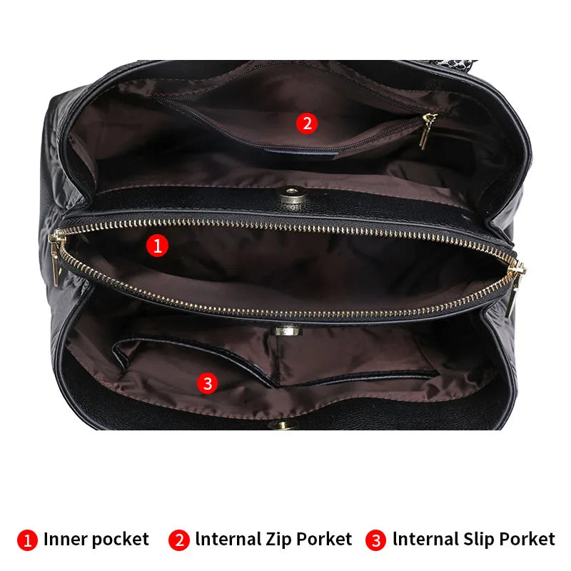 Leather women's bag embossed hand bag large capacity top cowhide one-shoulder cross-body bag LUXLIFE BRANDS