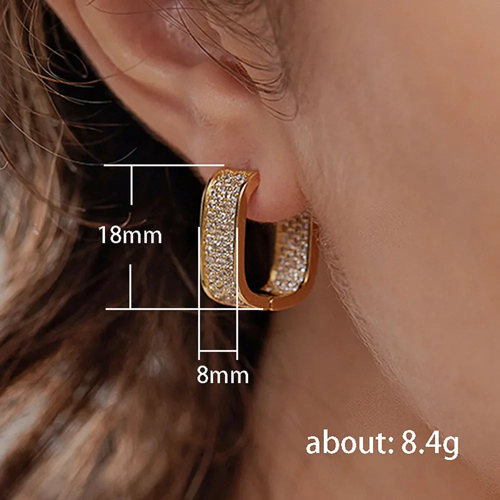 Huitan Korean Fashion Paved CZ Hoop Earrings for Women Metal Silver Color/Gold Color Simple Versatile Girls Earrings Hot Jewelry LUXLIFE BRANDS