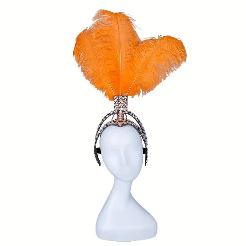 Ostrich Feathered Rhinestone Headpiece
