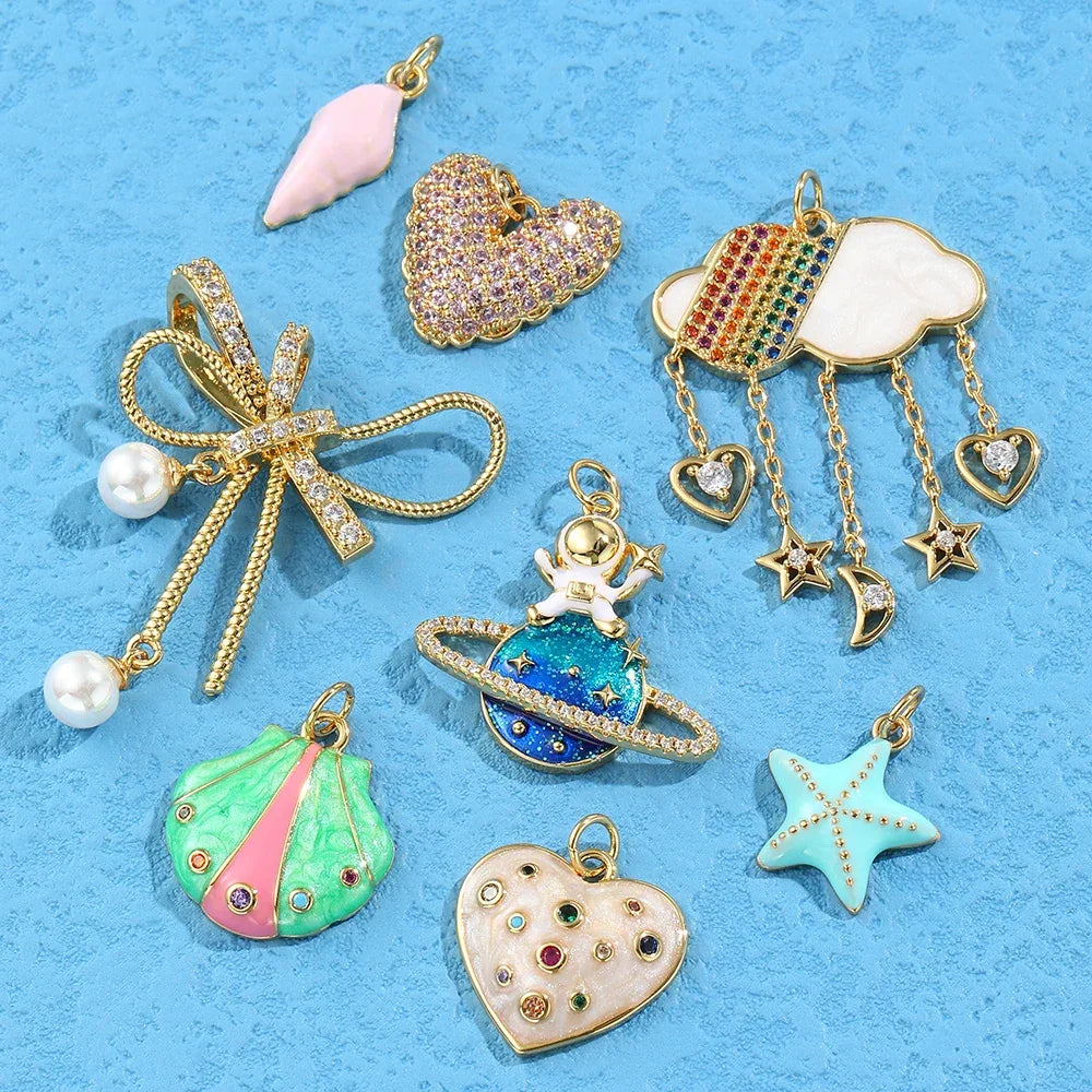 Boho Fashion Shiny Zircon Heart Charms for Jewelry Making Women Pendant Necklace Earrings Diy Stainless Steel Crafts Charms 2025