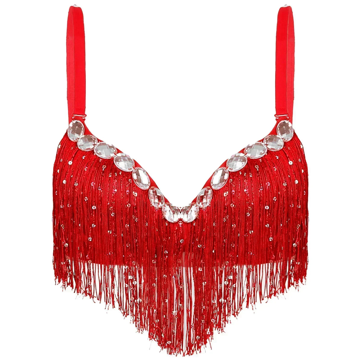 The Stardust Oasis Sirena – Sequined Tassel & Rhinestone Push-Up Belly Dance Bra Top